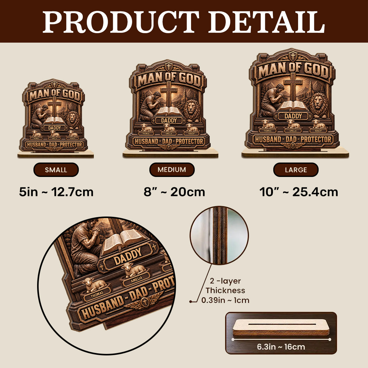 Man Of God, Gift For Dad, Husband, Grandpa, Christian Dad | Personalized 2-Layered Wooden Plaque 