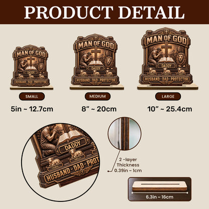 Man Of God, Gift For Dad, Husband, Grandpa, Christian Dad | Personalized 2-Layered Wooden Plaque 