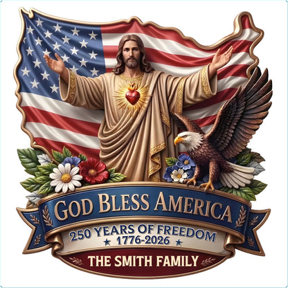 God Bless America - Personalized Wooden Door Sign