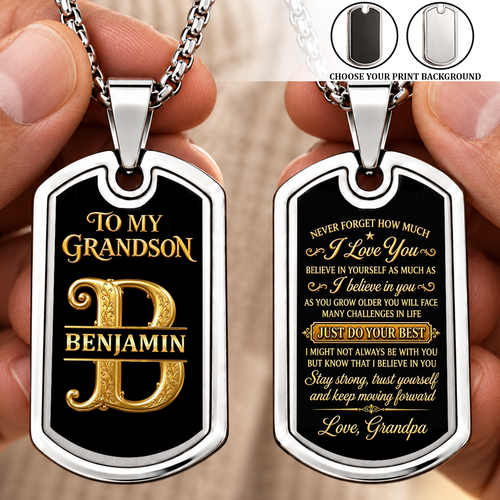 Never Forgot How Much I Love You, Gifts for Son and Grandson from Grandpa | Personalized Dog Tag Necklace