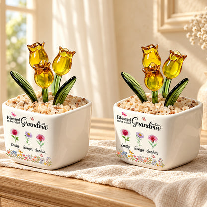 Blessed To Be Called Grandma, Christian Mother's Day Gifts For Grandma | Personalized Glass Everlasting Tulips