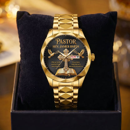 Shepherd Of Faith, Gift For Pastor - Personalized Men's Wrist Watch