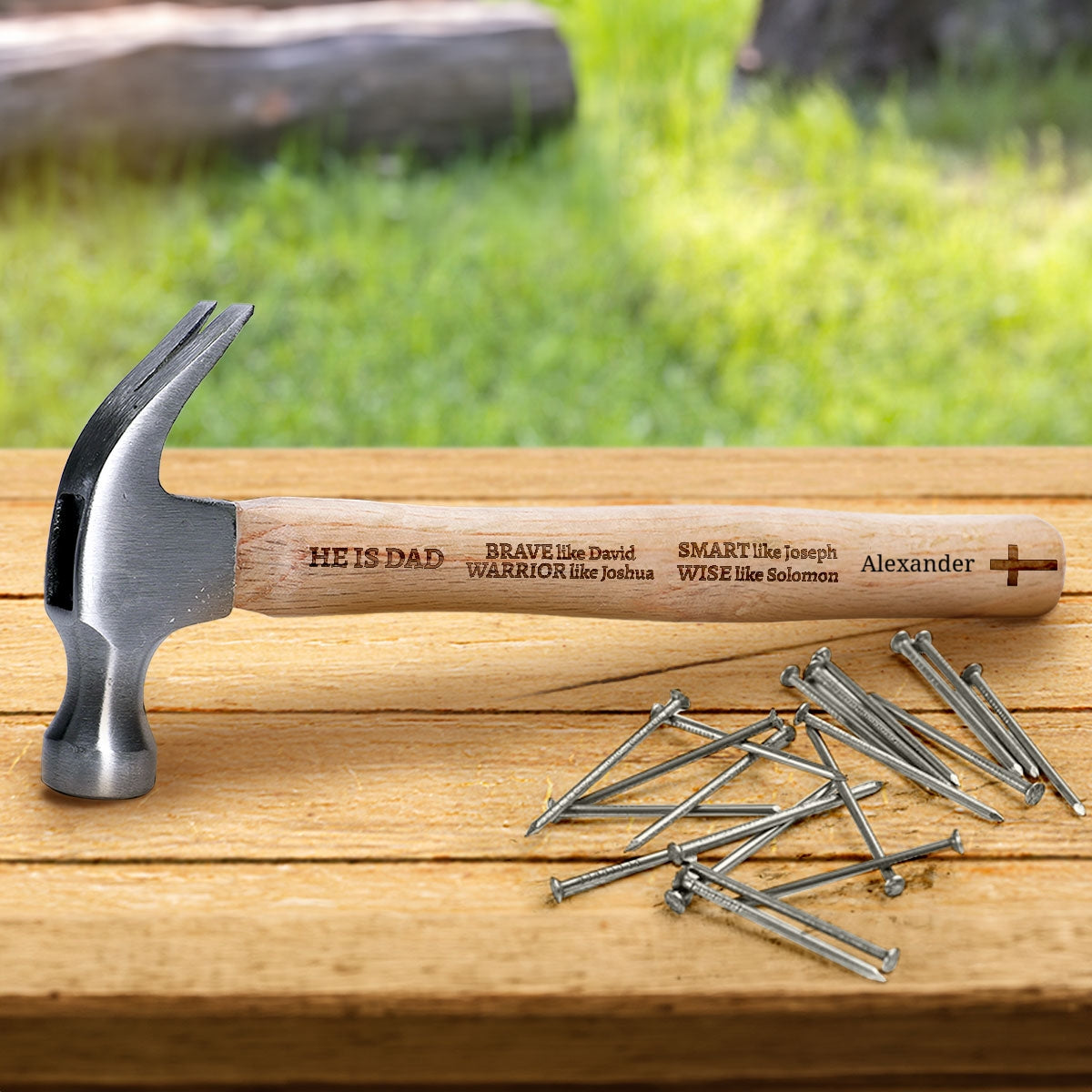Dad Strong Wise Faithful Leader - Personalized Wooden Hammer