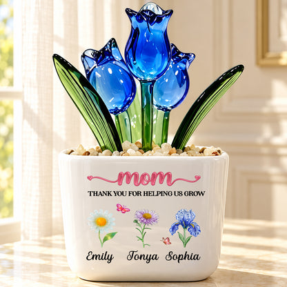 Thank You For Helping Me Grow, Gift For Mom, Grandma | Personalized Glass Everlasting Tulips