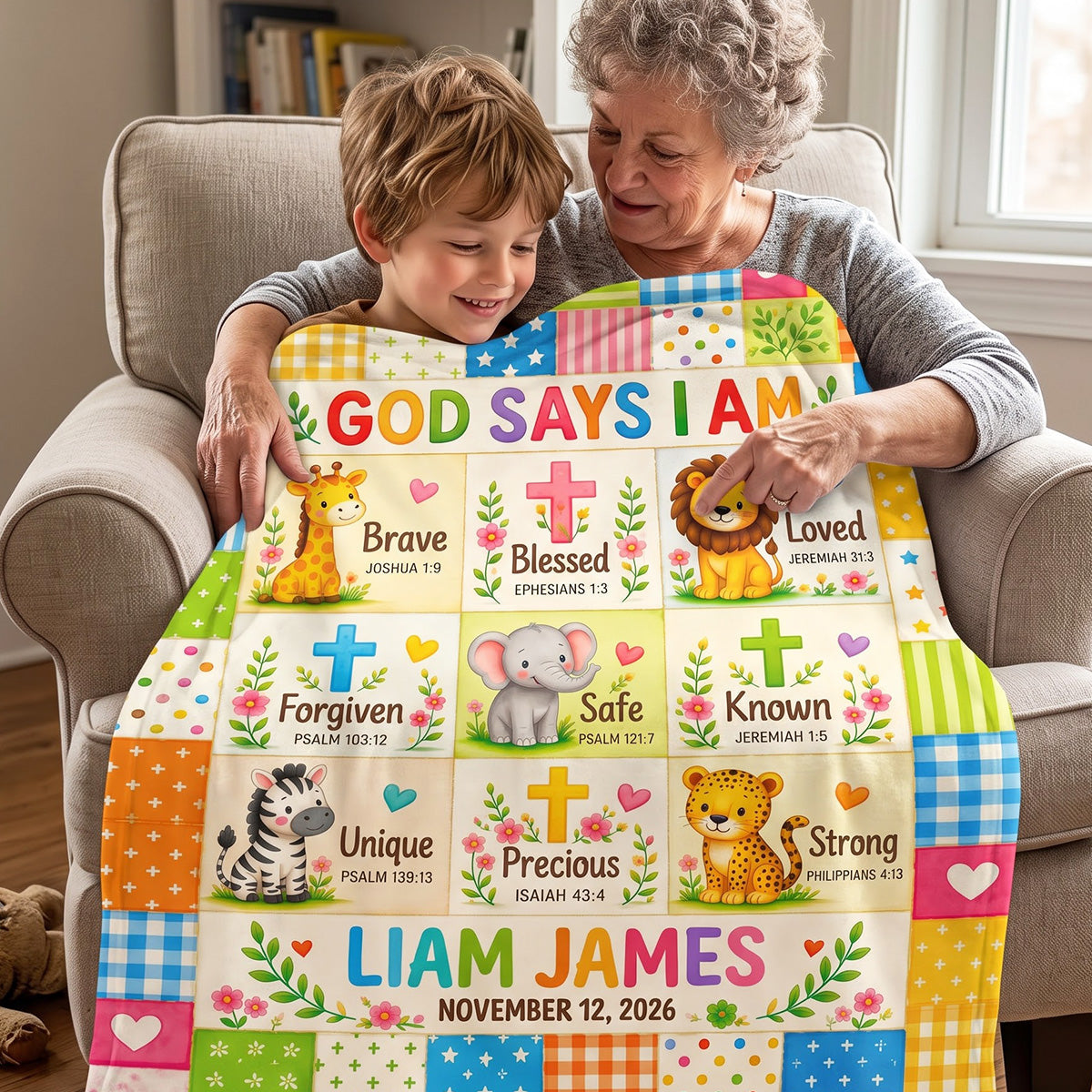 God Says I Am, Gift For Grandson | Personalized Fleece Blanket