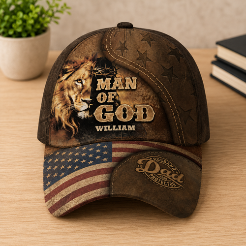Man Of God Husband Dad Protector Hero, Christian Gift For Dad | Personalized Classic Cap