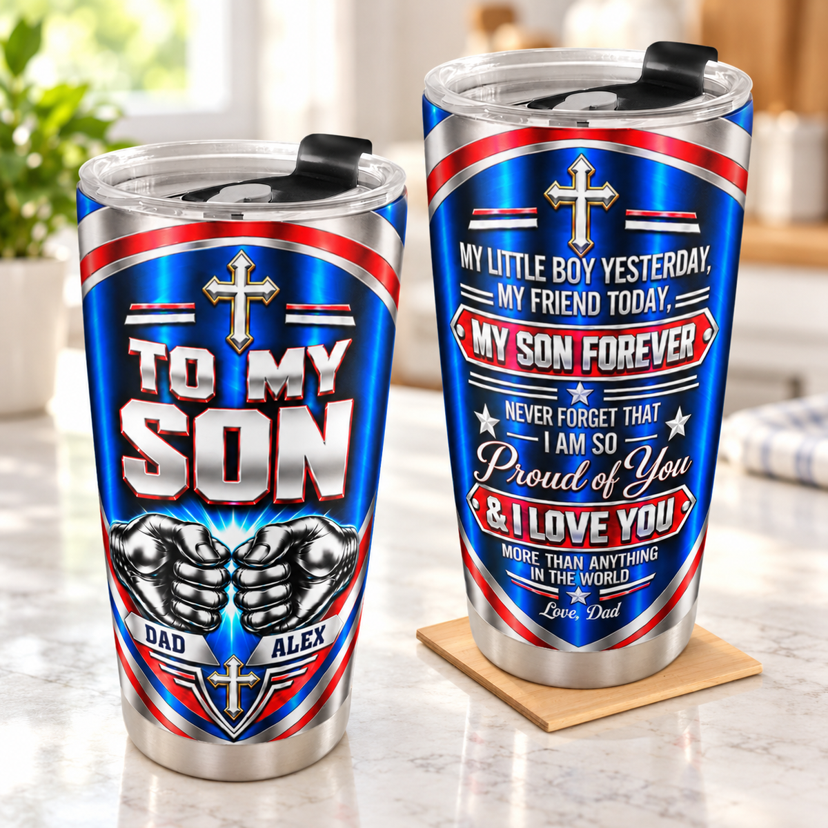 My Little Boy Yesterday My Son Forever, Christian Gift For Son, Grandson | Personalized Stainless Steel Tumbler