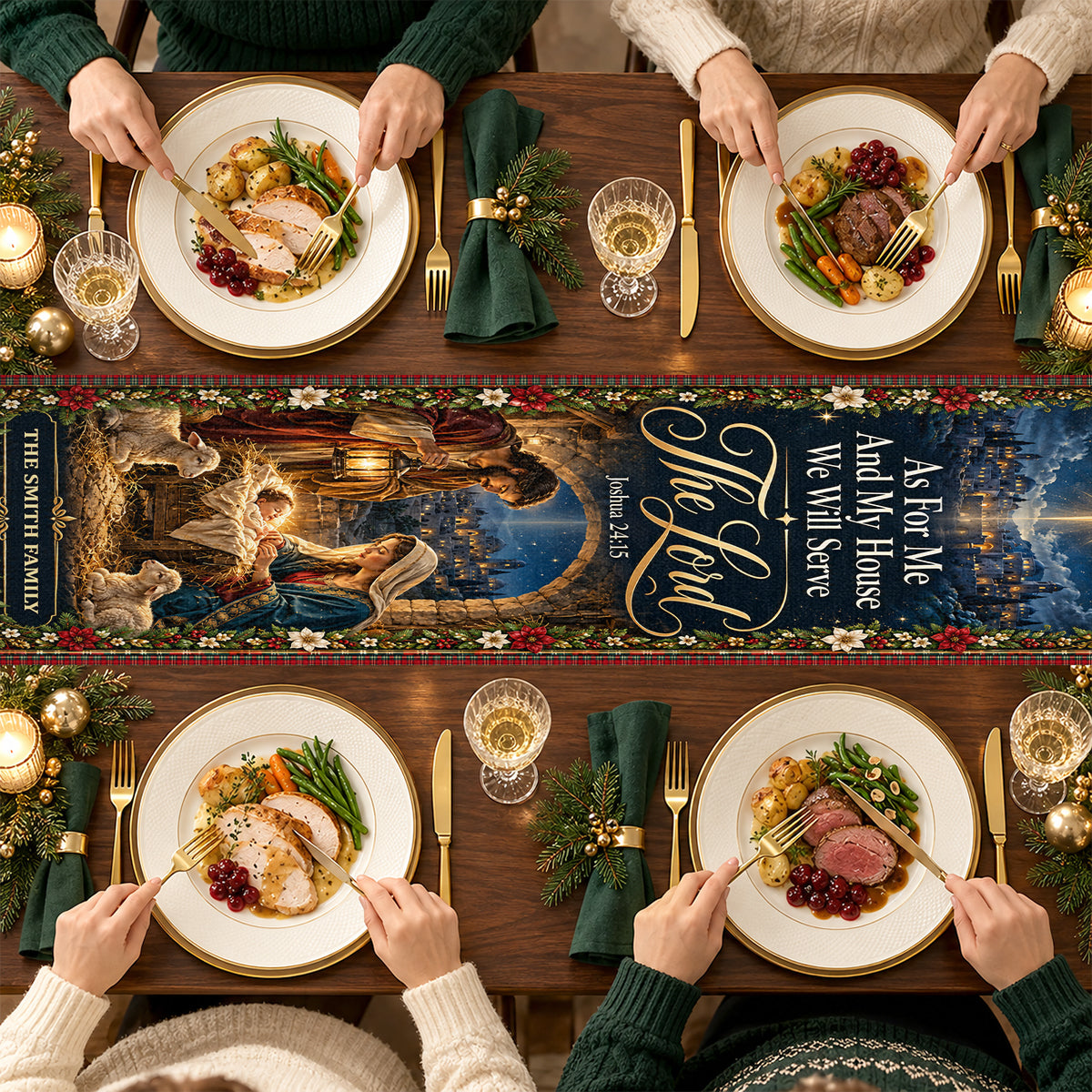 As For Me And My House We Will Serve The Lord, Christian Chrismas Gifts For Grandma, Family | Personalized Table Runner
