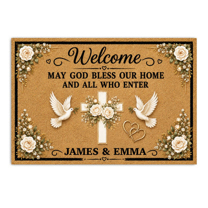 May God Bless Our Home And All Who Enter, Gift of Welcome | Personalized Doormat