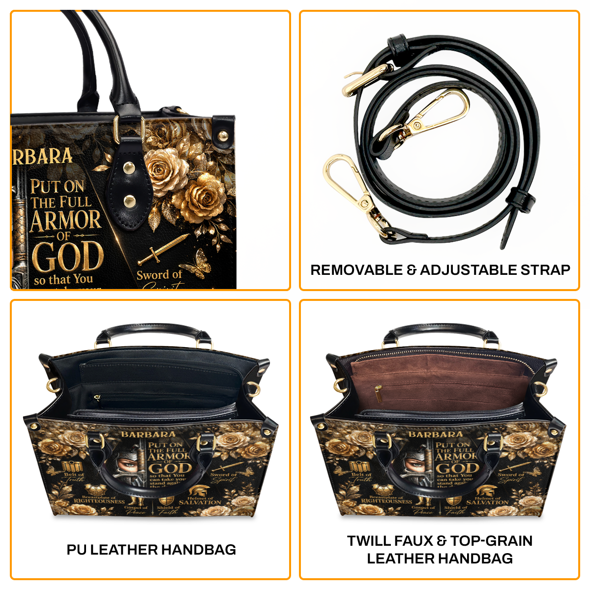 Armor Of God, Gift For Her | Personalized Leather Handbag