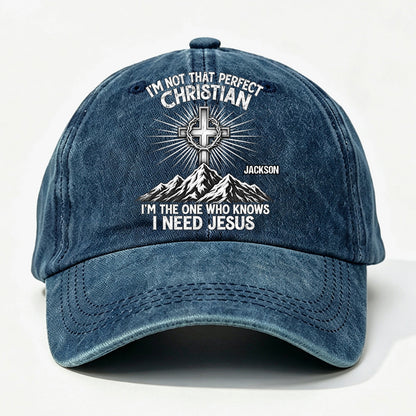Raised In Faith, Gift For Christian - Personalized Custom Vintage Washed Denim Cap