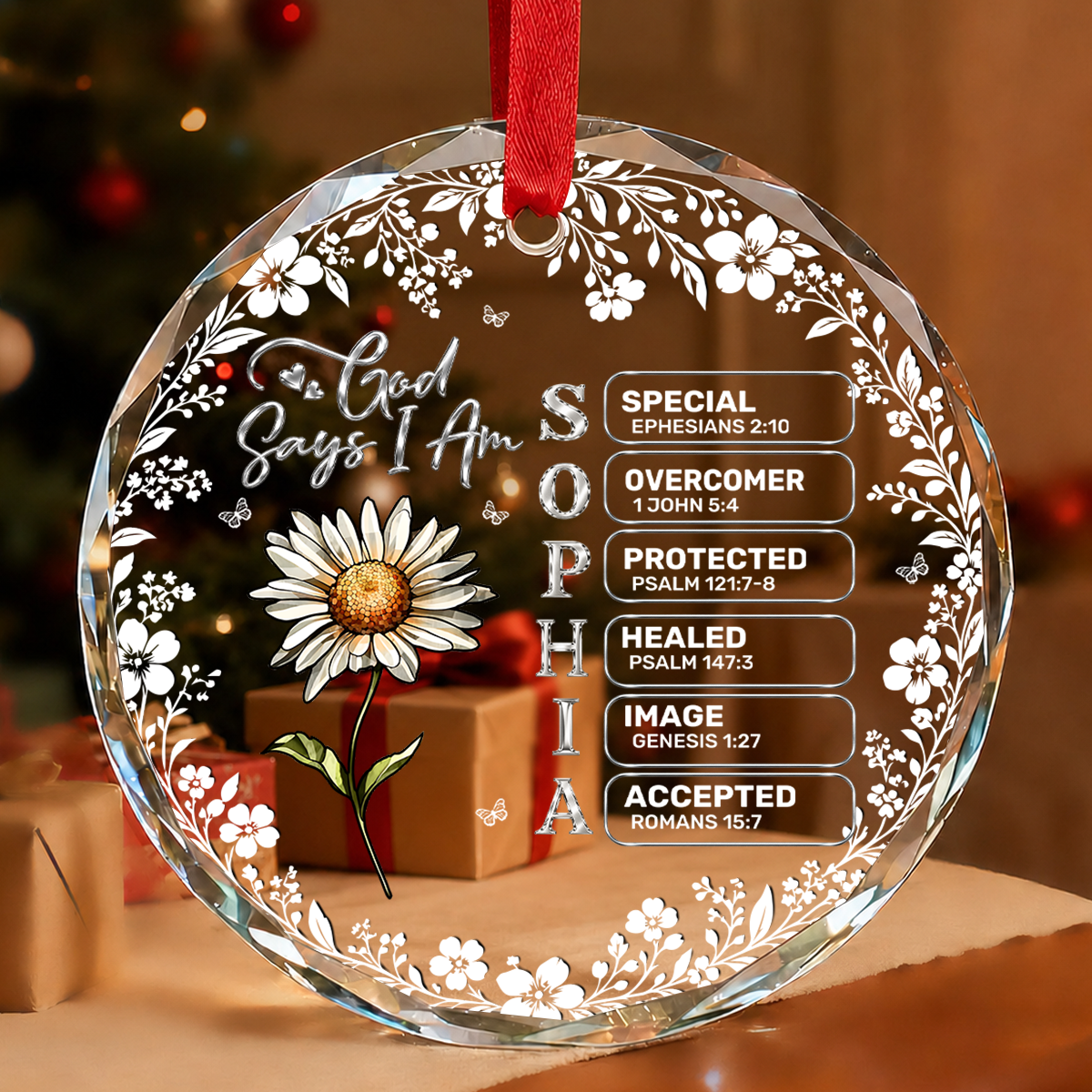 God Says I Am, Gift For Her | Personalized Round Shaped Glass Ornament