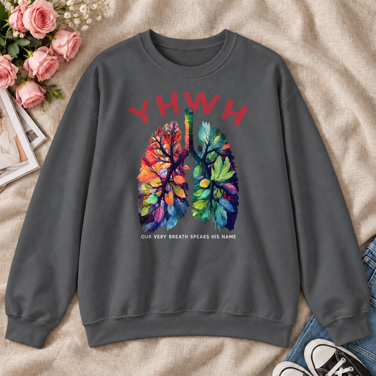 YHWH Our Very Breath Speaks His Name, Gift For Christian Respiratory Therapist - 2D Unisex Sweatshirt
