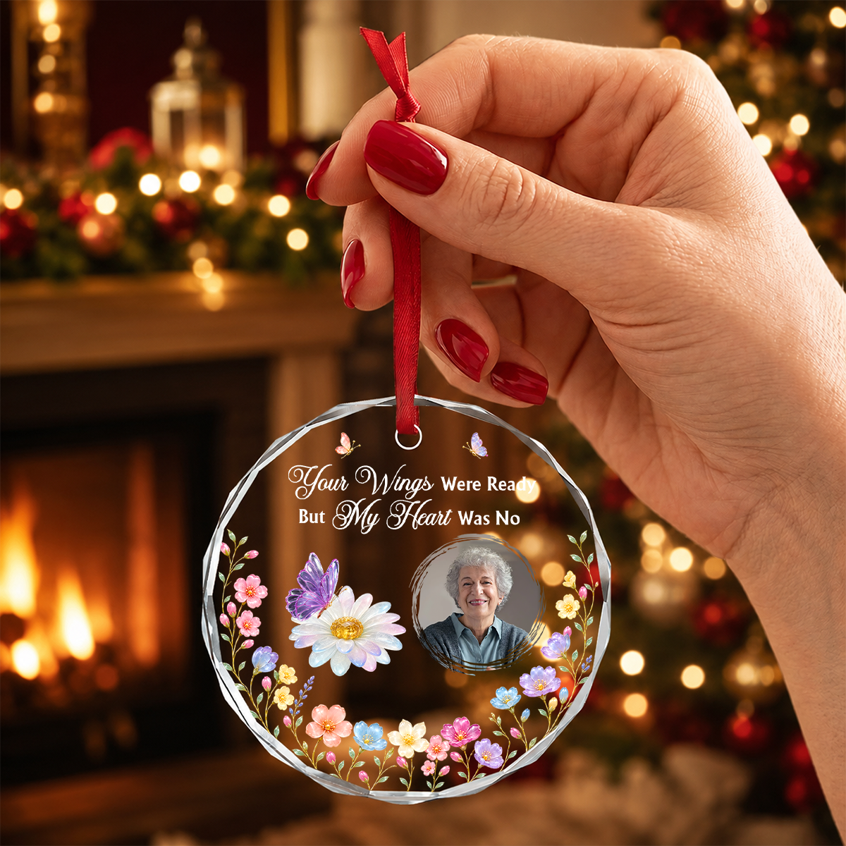 Remembrance Gemstone Butterfly, Gift For Loved One - Personalized Round Shaped Glass Ornament