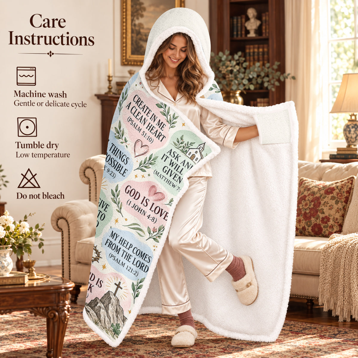 My Daily Bible Affirmations, Gift For Loved One | Personalized Wearable Blanket Hoodie