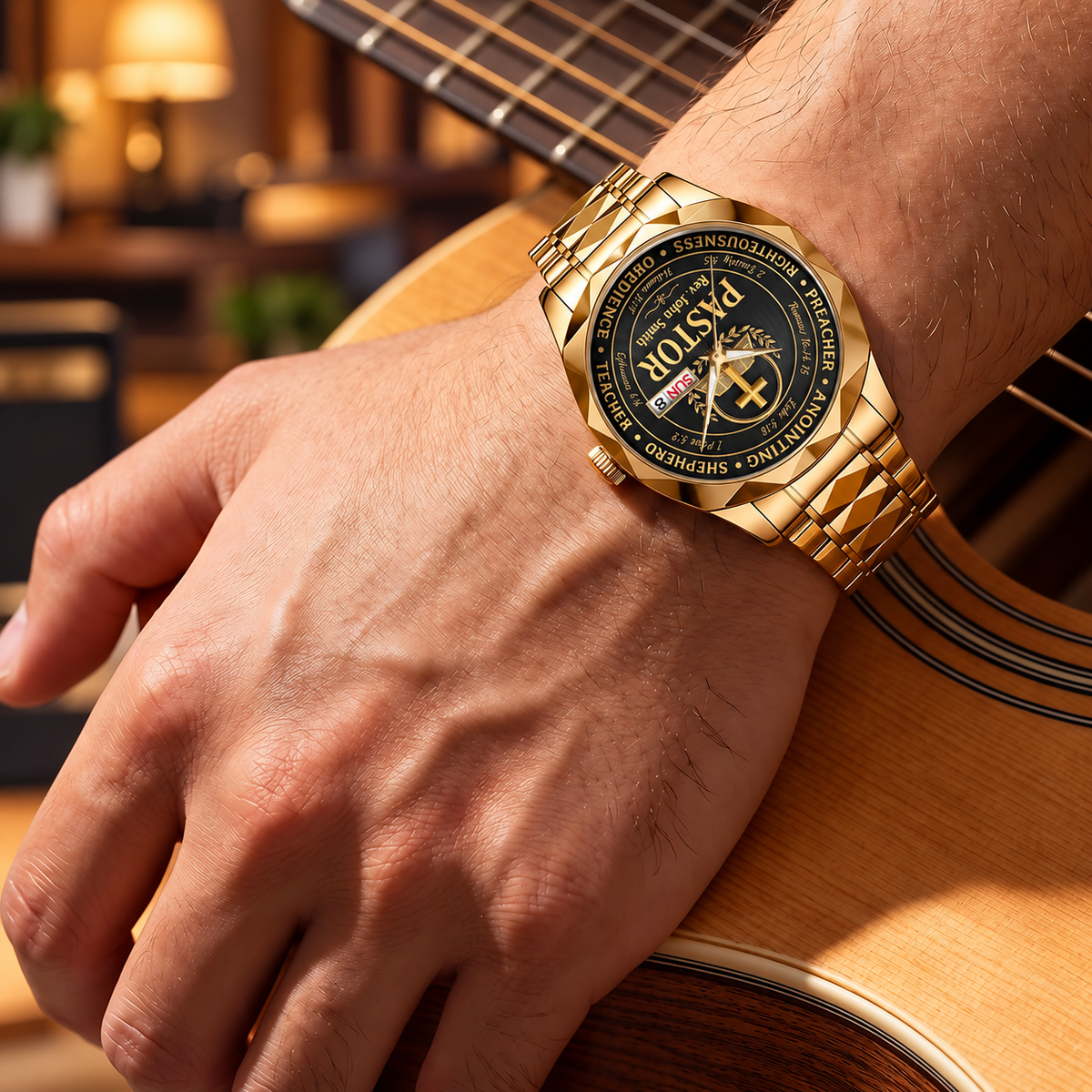 Faithful Shepherd Pastor Tribute, Gift For Pastor - Personalized Men's Wrist Watch