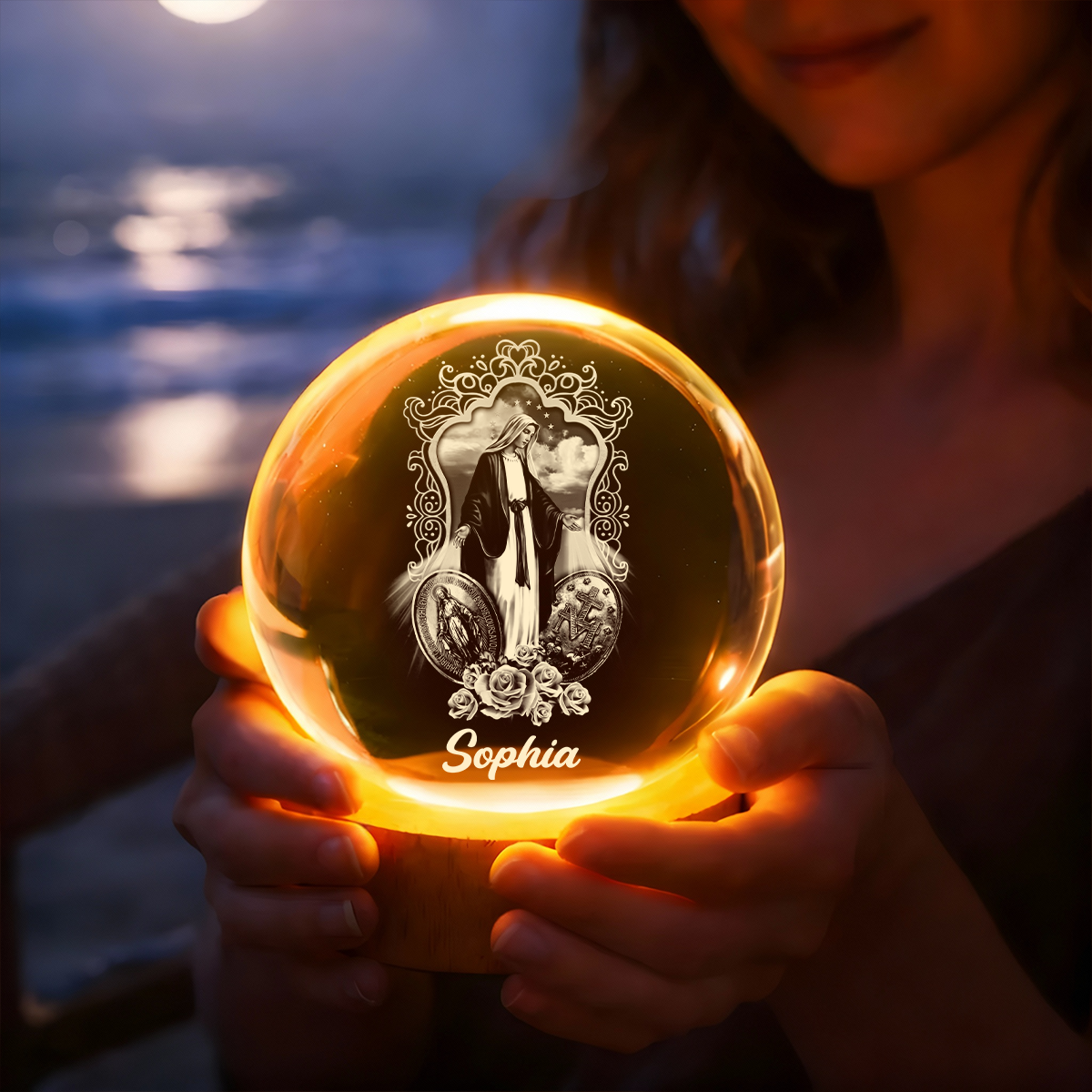Midnight Miracle Of Mary - Personalized Crystal Ball Night Light