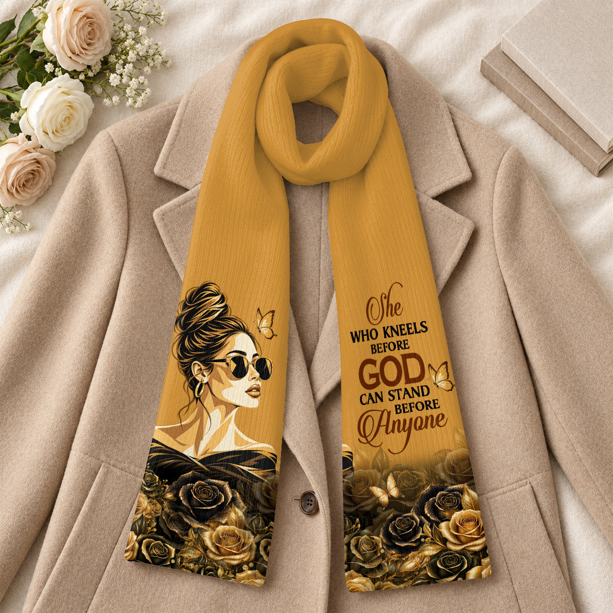 She Who Kneels Before God Can Stand Before Anyone, Gift For Women | Personalized Scarf