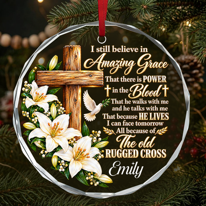 Amazing Grace, Gift For Mom | Personalized Round Shaped Glass Ornament