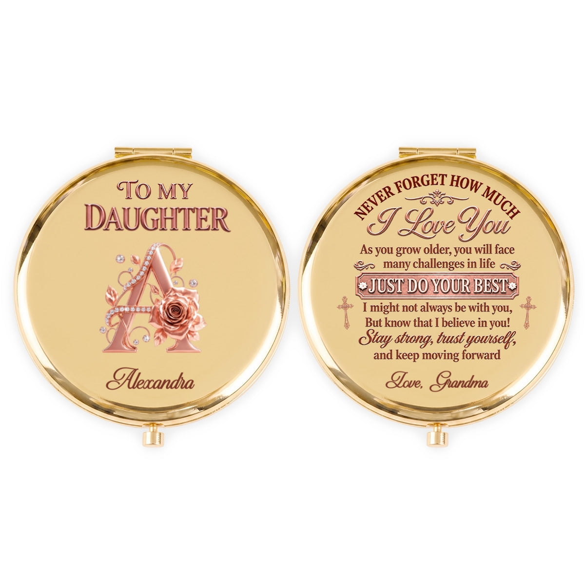 To My Granddaughter And Daughter, Gift For Granddaughter | Personalized Circle Metallic Mirror