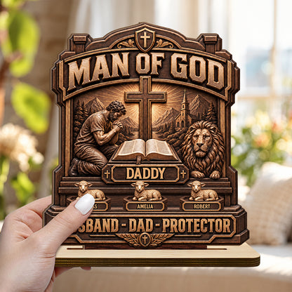 Man Of God, Gift For Dad, Husband, Grandpa, Christian Dad | Personalized 2-Layered Wooden Plaque 