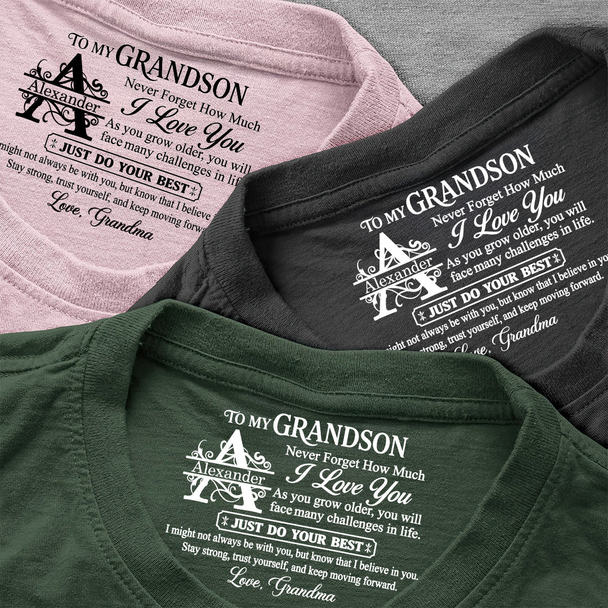 To My Grandson Never Forget How Much I Love You, Gift For Grandson | Personalized Shirt With Design Inner Neck