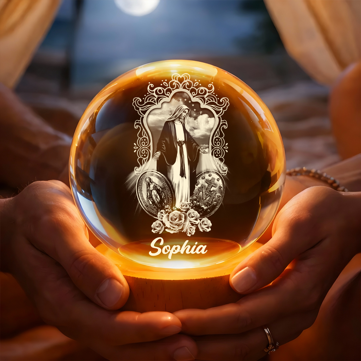 Midnight Miracle Of Mary - Personalized Crystal Ball Night Light