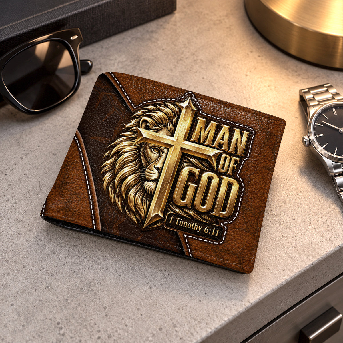 Man Of God, Gift For Men | Personalized Leather Folded Wallet