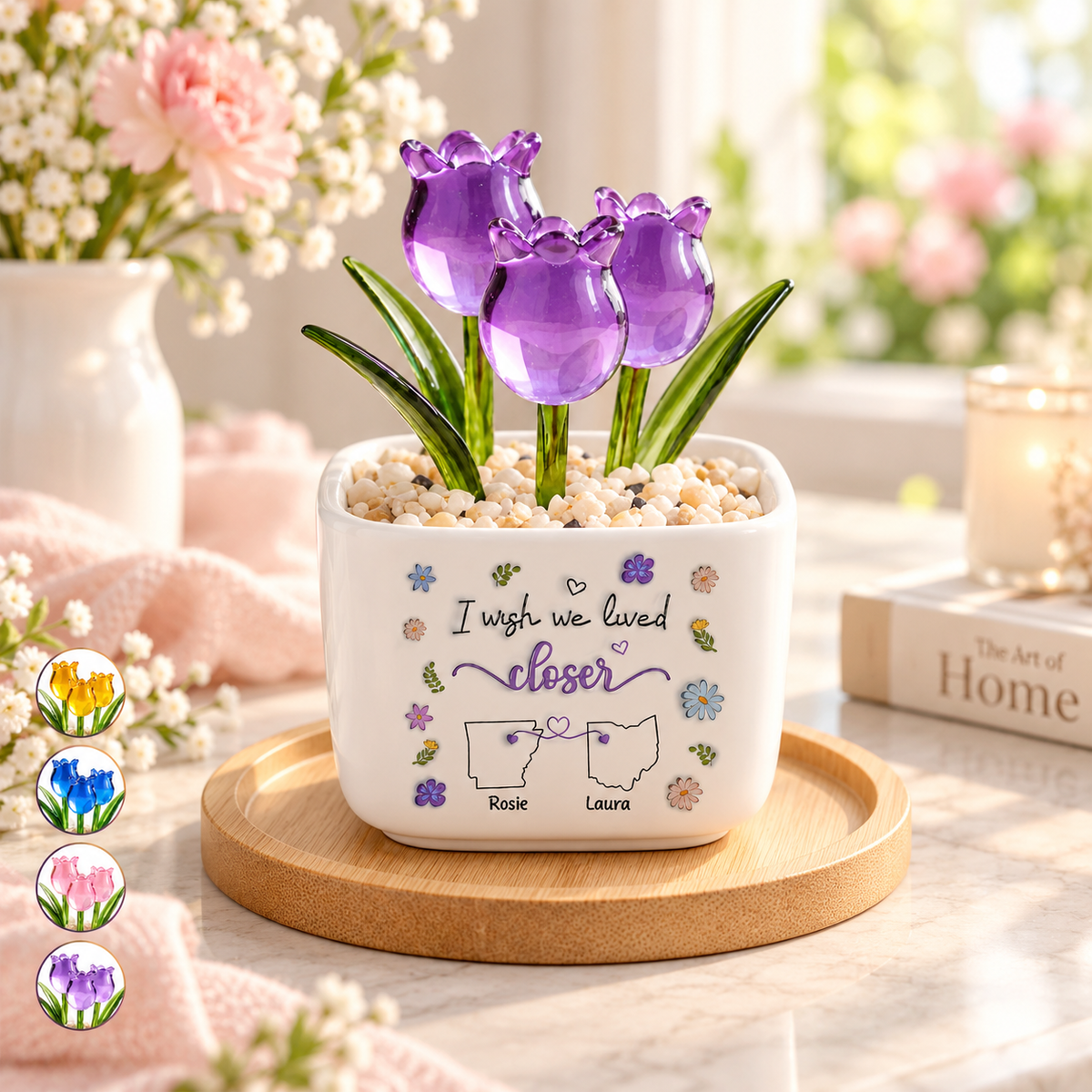 I Wish We Lived Closer, Gift For Friend - Personalized Glass Everlasting Tulips
