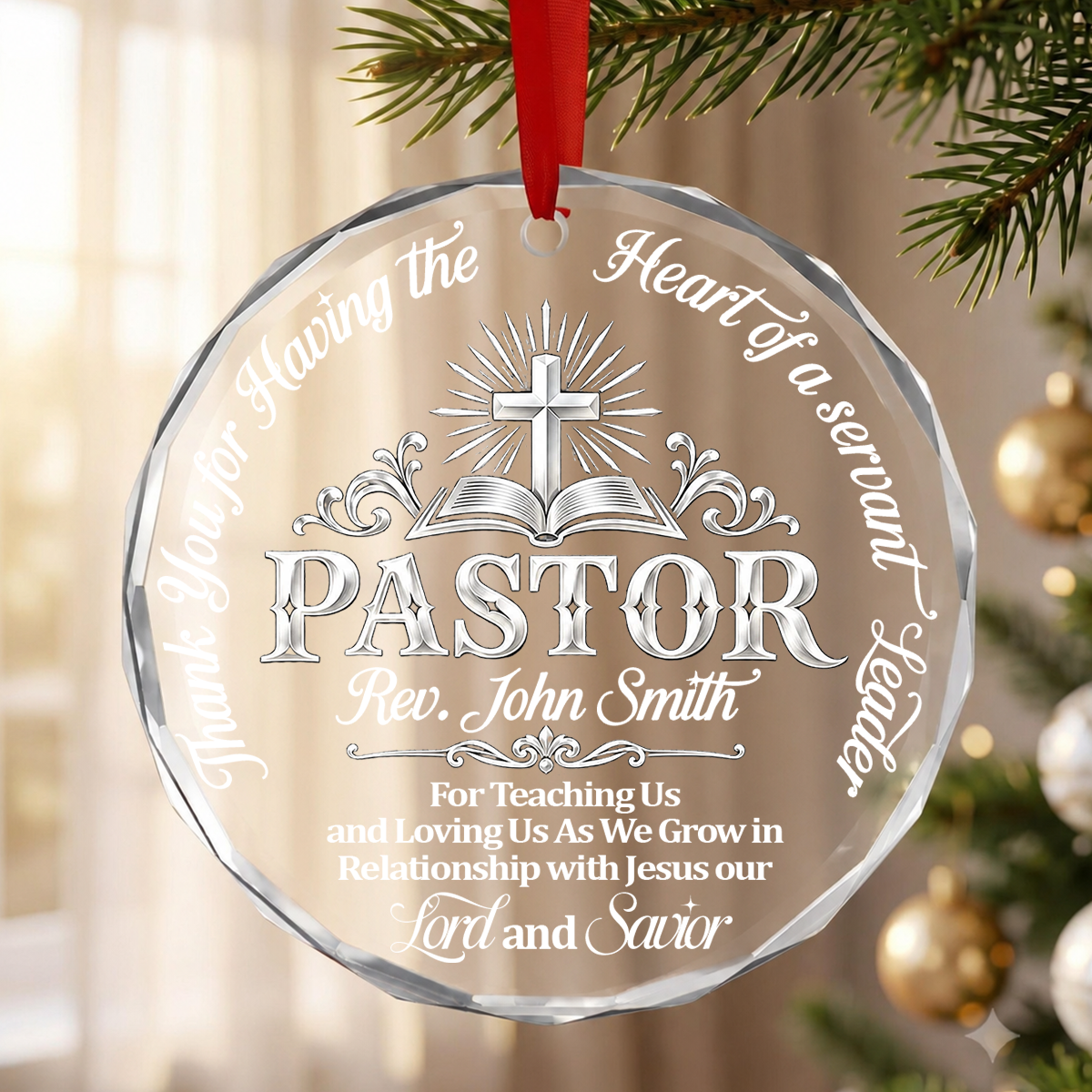 Heart of a Servant Leader, Gift For Pastor - Personalized Round Shaped Glass Ornament