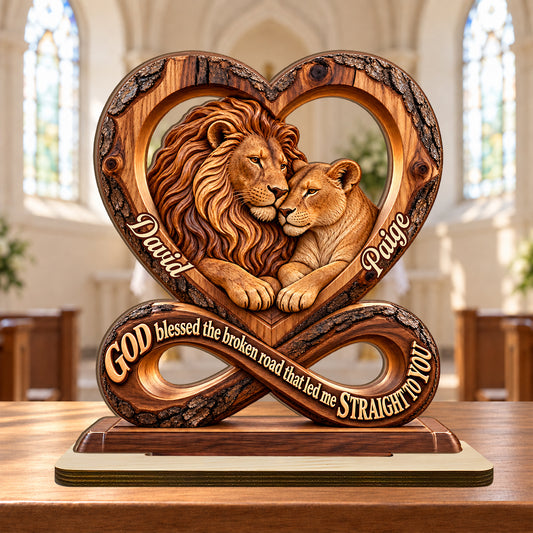 God Blessed The Broken Road That Led Me Straight To You, Annieversary Gifts For Couples | Personalized 2-Layer Wood Plaque With Flat Base