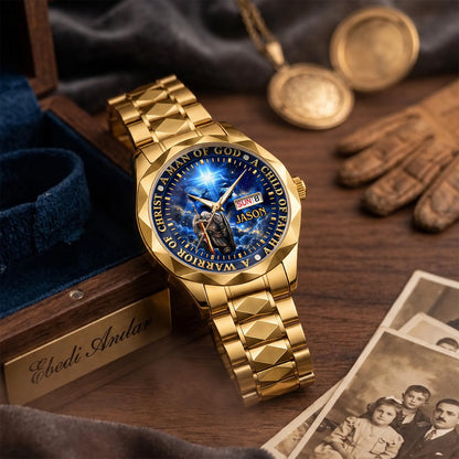 A Man Of God, Gift For Dad | Personalized Men's Wrist Watch