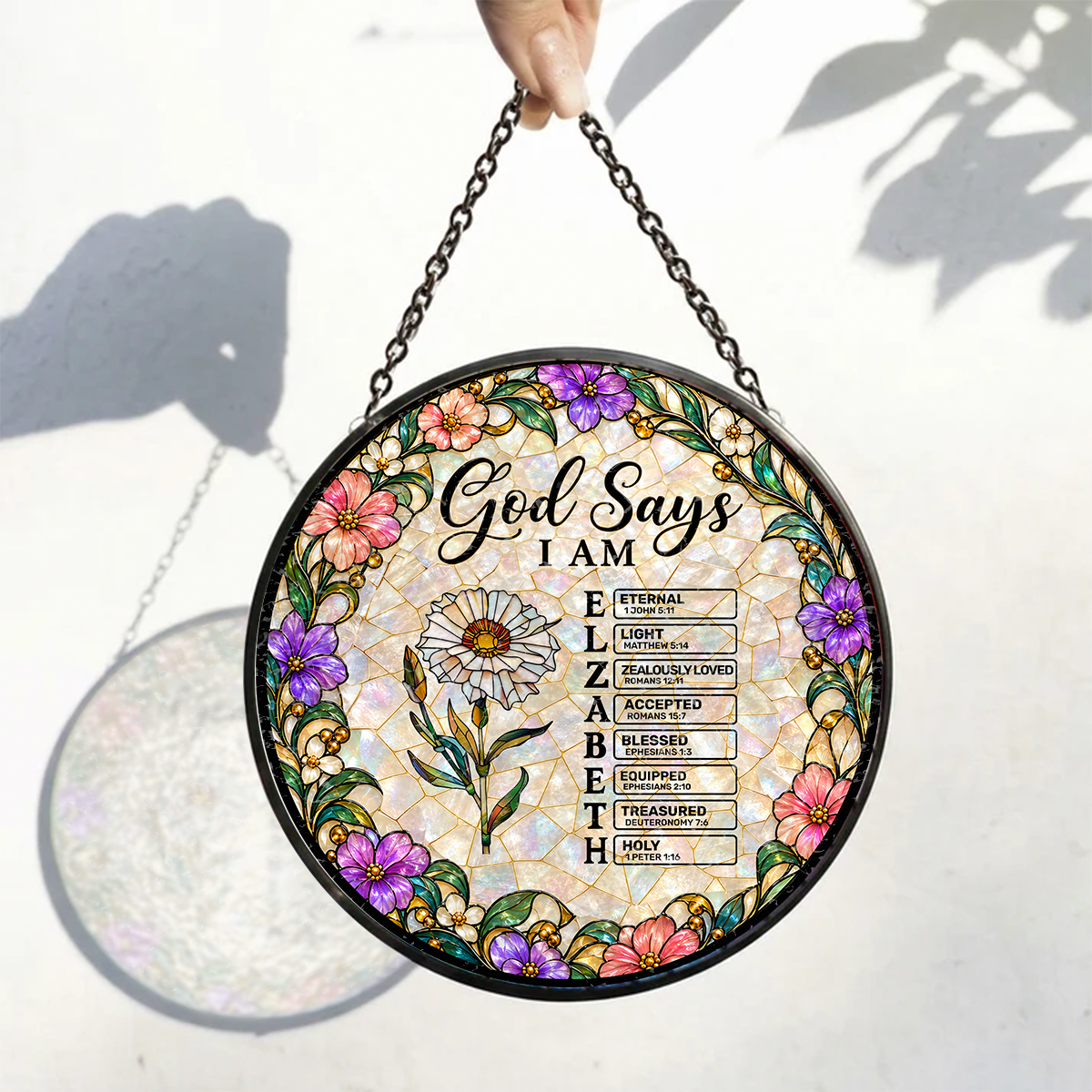 God Says I Am, Gift For Loved One | Personalized Stained Glass Window Hanging Suncatcher