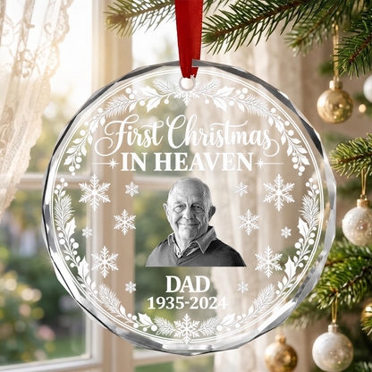 First Christmas In Heaven, Christmas Gifts For Family - Personalized Custom Glass Ornament