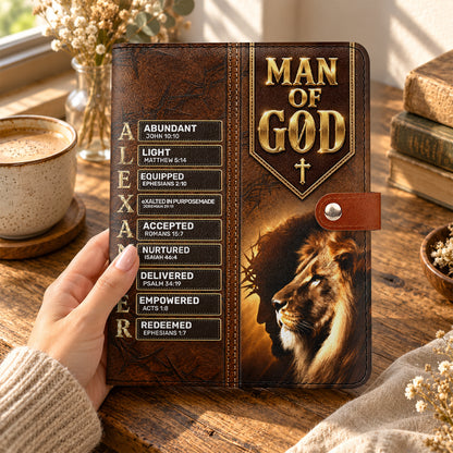 Man Of God, Gift For Men | Personalized Leather Notebook Cover With Pocket