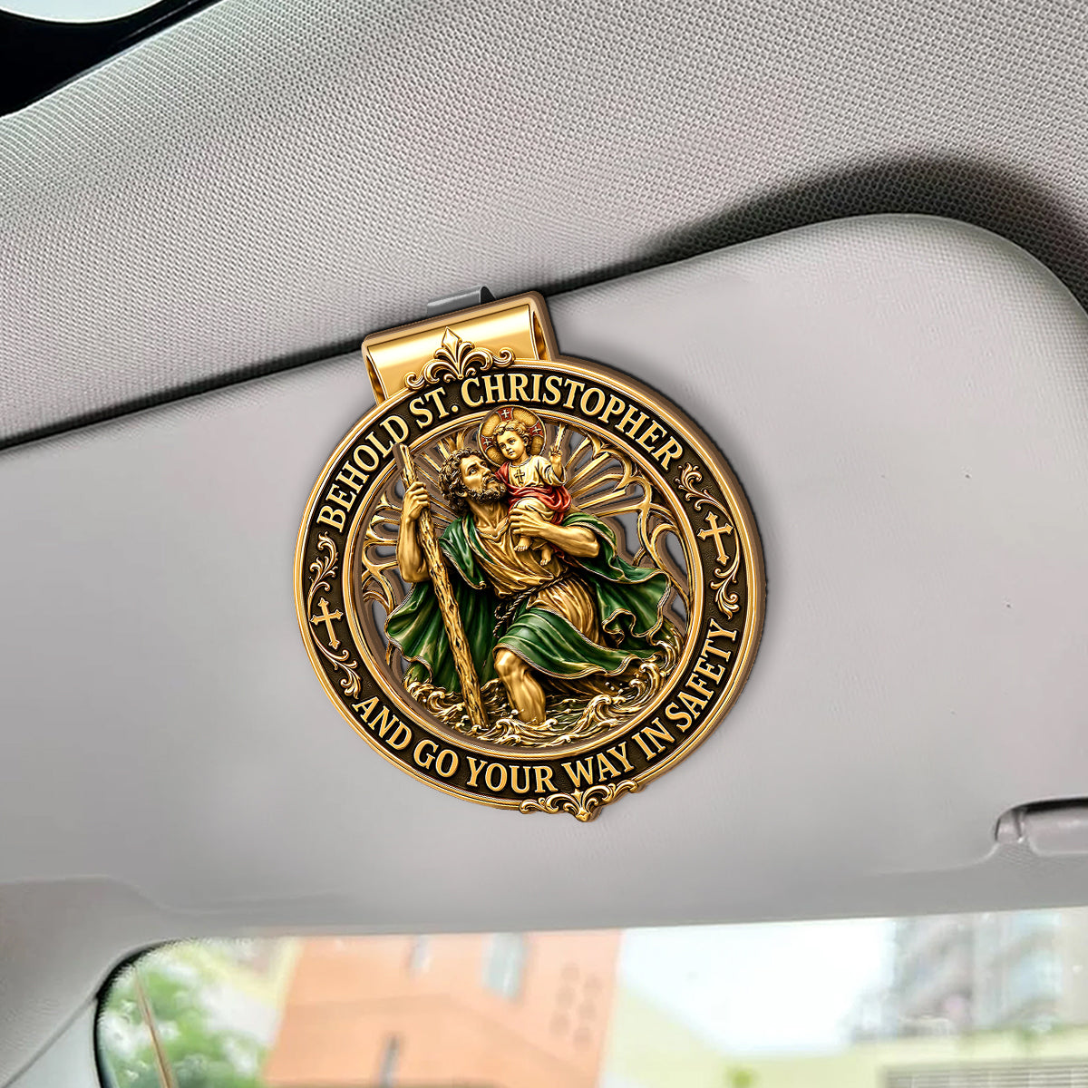 St. Christopher & Mary, Guardian Of Safe Journeys, Patron Saint Gift | Personalized Car Visor Clip