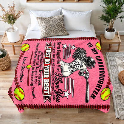 To My Granddaughter Softball Version, Gift For Granddaughter From Grandma | Personalized Fleece Blanket
