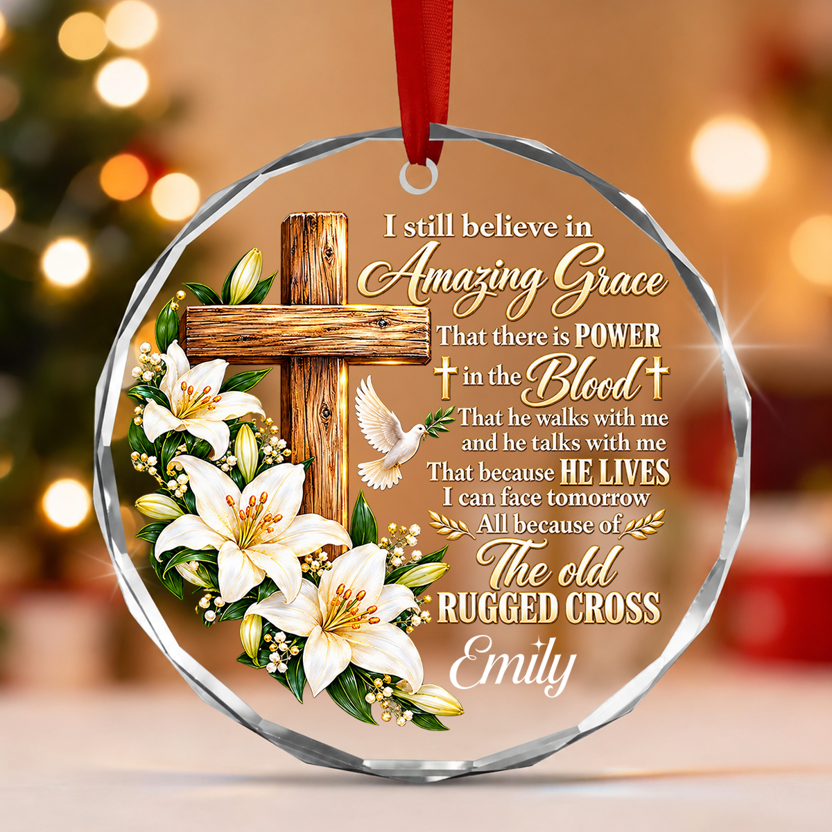 Amazing Grace, Gift For Mom | Personalized Round Shaped Glass Ornament