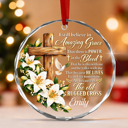 Amazing Grace, Gift For Mom | Personalized Round Shaped Glass Ornament