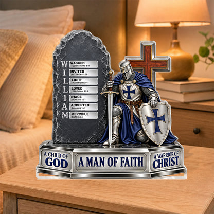 Warrior Of Christ, Gift For Christian Man | Personalized Custom Shaped Acrylic Plaque