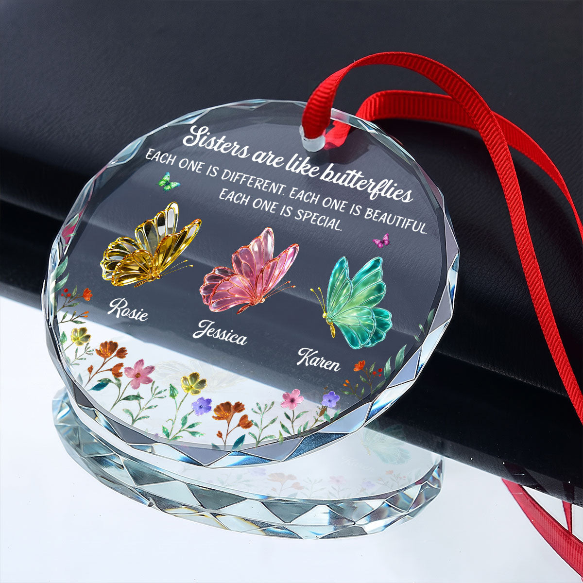 Festive Sister Love, Gift For Sister | Personalized Round Shaped Glass Ornament