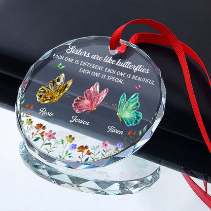 Festive Sister Love, Gift For Sister | Personalized Round Shaped Glass Ornament