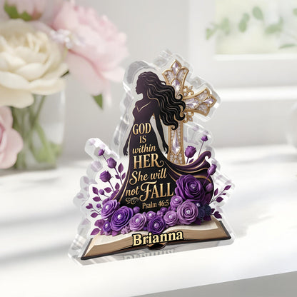 God Is Within Her Purple Roses | Personalized Custom Shaped Acrylic Plaque