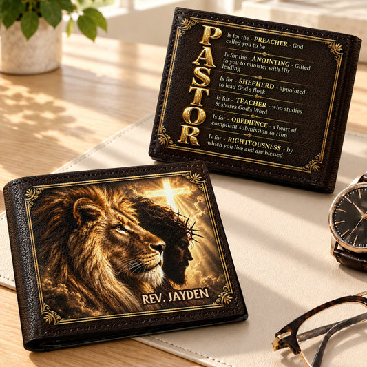 Pastor Preacher Anointing Shepherd Teacher Obedience Righteousness, Gift For Pastor | Personalized Folded Wallet For Men