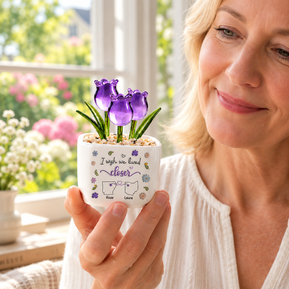 I Wish We Lived Closer, Gift For Friend - Personalized Glass Everlasting Tulips