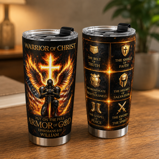 Warrior Of Christ, Christian Gift For Men | Personalized Stainless Steel Tumbler
