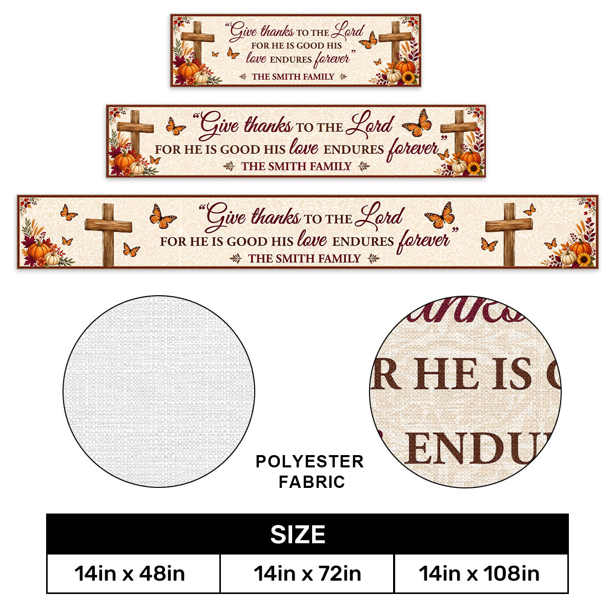 Give Thanks To The Lord, Gift For Christian Home | Personalized Table Runner