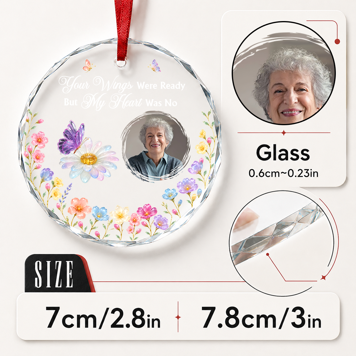Remembrance Gemstone Butterfly, Gift For Loved One - Personalized Round Shaped Glass Ornament