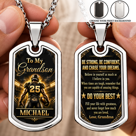 To My Grandson, Gift For Football Lovers | Personalized Dog Tag Necklace