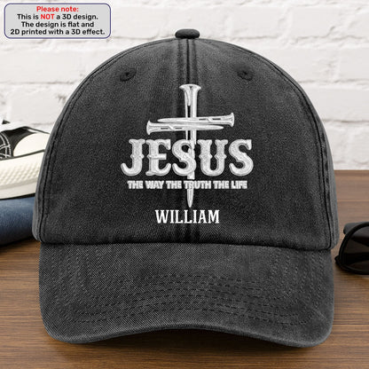 Jesus The Way The Truth The Life | Personalized Vintage Washed Denim Cap
